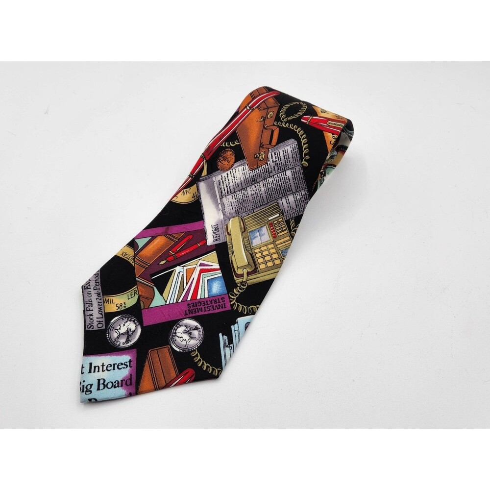 Vintage 1994 Nicole Miller Stock Market Investment Theme Hand Sewn 100% Silk Tie